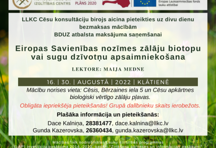 Mācības par bioloģiski vērtīgu zālāju apsaimniekošanu