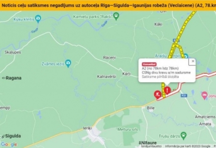 Uzmanību! Vidzemes šosejas remontposmā aiz pagrieziena uz Cēsīm bloķēta satiksme