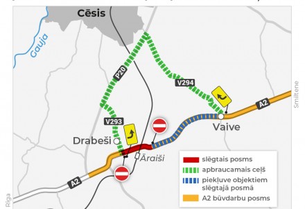 No 24.jūlija satiksme Vidzemes šosejas posmā Drabeši–Vaive pa apbraucamo ceļu